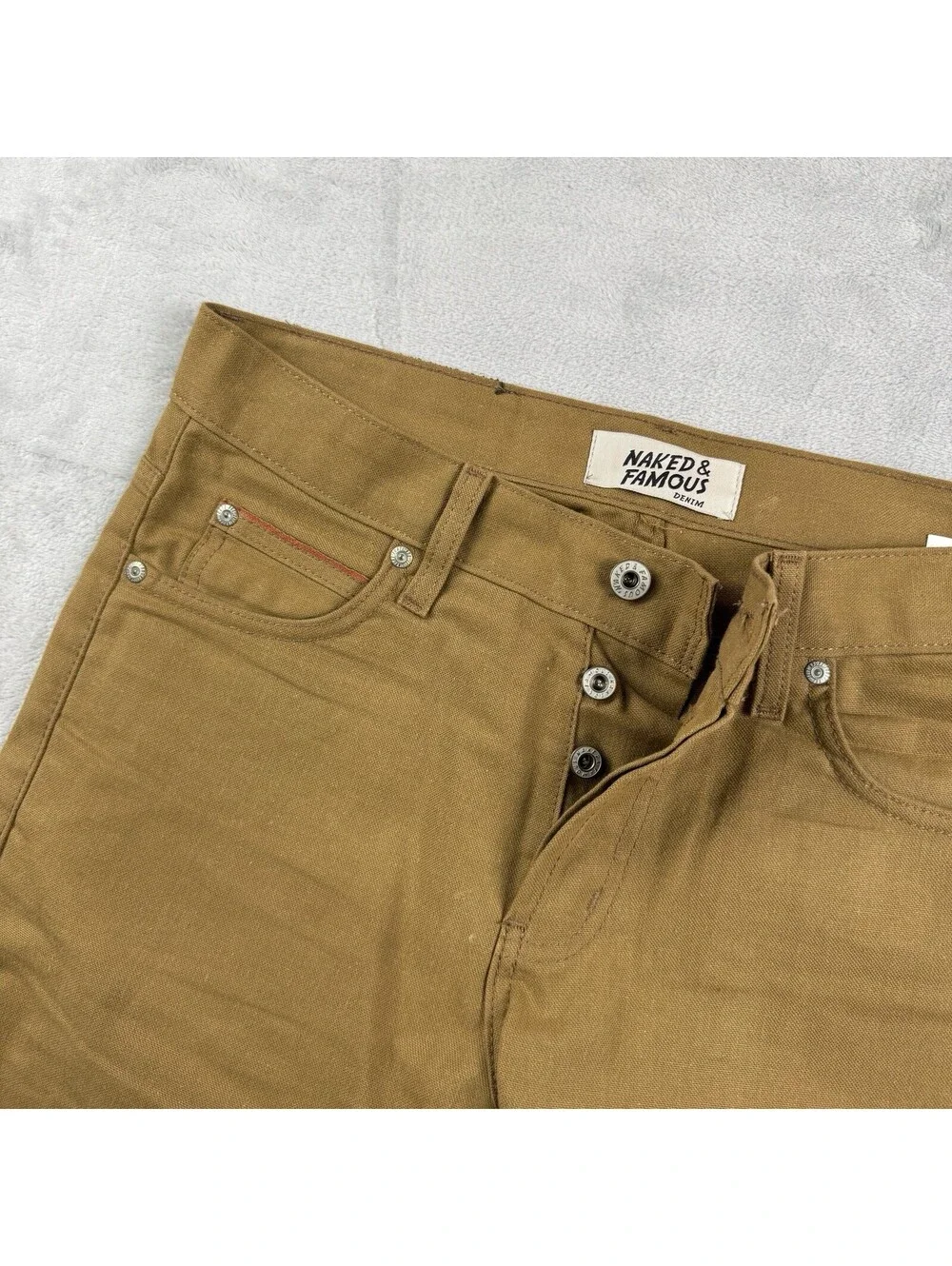 Naked & Famous Denim Men’s Duck Canvas Selvedge Pants Brown Size 31 Button Fly
